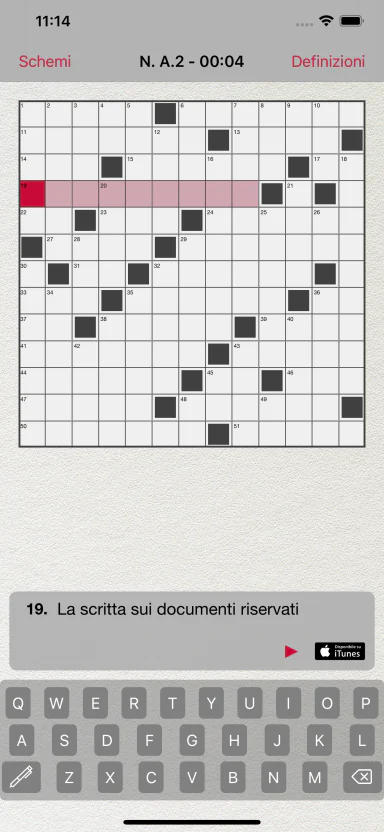 Cruciverba mostra uno schema e la definizione selezionata.