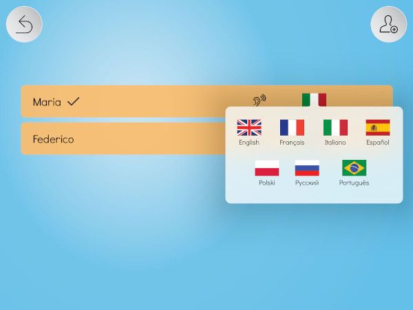 App Tabelline Parlante supporta le lingue: italiano, inglese, francese, portoghese, spagnolo, russo e polacco